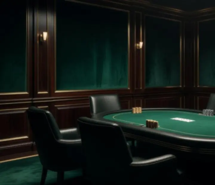 Luxusný VIP súkromný poker salónik s tmavým drevom a diskrétnym osvetlením